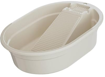Fenteer Washboard Basin Washtub Space Saving Lightweight Multifunctional Plastic Tubs Wash Basin with Washboard Laundry Wash Bucket for Bathroom Laundry Dorm Hand Washing, White