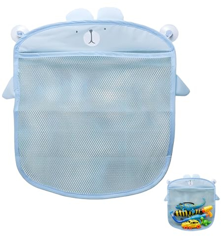 KEWUF Bolsa de Juguetes de Baño, Red para Colgar Accesorios de Ducha, Organizador de Juguete de Baño, Red de Almacenamiento para la Bañera, Bolsa Juguetes Bañera, con 2 Ventosas(Azul)