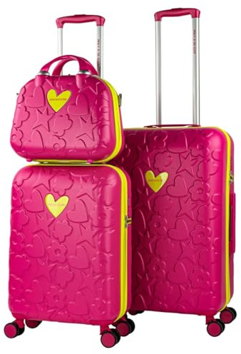 Agatha Ruiz de la Prada - Juego de Maletas de Viaje rígidas con Ruedas 360 y Cierre Seguro para Cabina y facturación con Neceser y Candado de Combinacion TSA, Fucsia