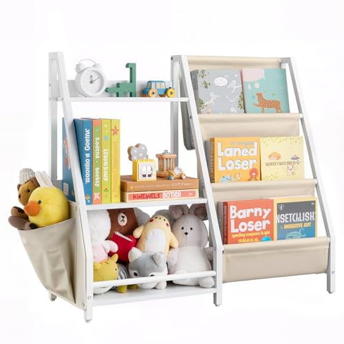 VEVOR Mobiletto di Stoccaggio Portaoggetti di Giocattoli 3 Ripiani, Armadietto Porta Giocattoli Libreria Porta Libri 7 Scomparti, Scaffale per Giocattoli per Camera da Letto, Bianco