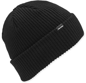 Volcom Gorro de invierno con forro polar para hombre, con forro polar y ajuste enrollable, Negro, talla única