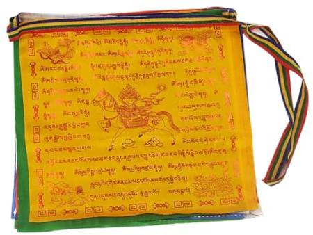 Juego de banderas de oración tibetanas, banderines Lungta de caballo de viento dorado de 25 piezas para colgar en la pared al aire libre