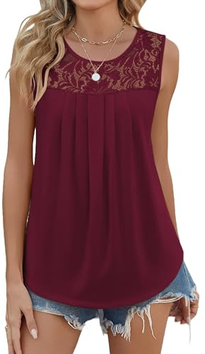 Zeagoo Debardeur Femme Dentelle Top Chic et Élégant Chemise sans Manche | Ete Haut Ample Fluide Tunique