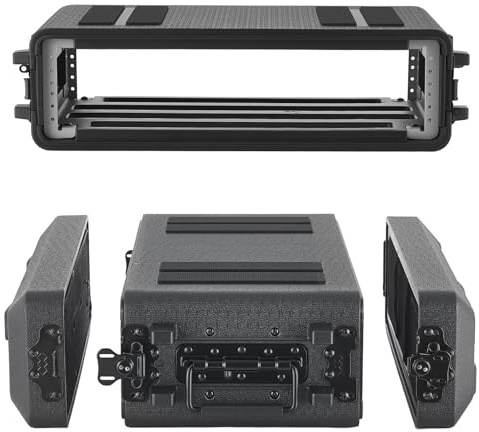 VEVOR Maleta para Rack 2U Profundidad de 260 mm, Caja de Soporte de Sonido con Compartimento para Micrófono, Carcasa para Audio, Construcción de Polietileno, Cierres Empotrados, para Amplificador