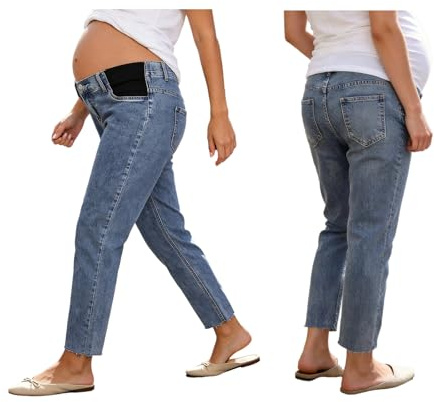 Zaldita Graviditet gravida kvinnor smal passform skinny jeans jeans med djup steg denimbyxor mammabyxor graviditetsjeggings bar, blå, M