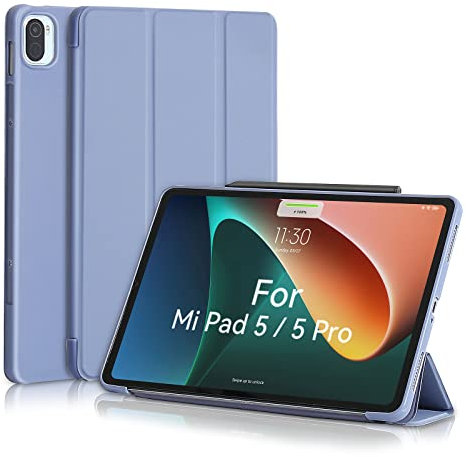 MuyDoux Funda para Xiaomi Mi Pad 5/5 Pro 11 Pulgadas 2021 5G, Tapa Frontal Lisa y Cubierta Trasera Suave, Auto Sueño/Estela, Carcasa Ligera y Delgada, Gris Lavanda