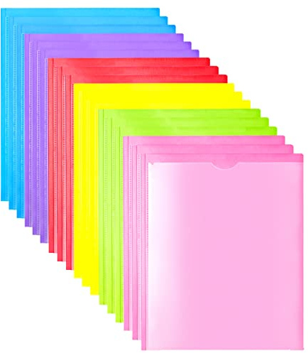 MAKHISTORY Heavy Duty Plastic Folders with Clear Front Pocket - 18PCS, 3 Pockets Folders with Prongs and Card Slot, for Letter Size Sheets, Bright Colors