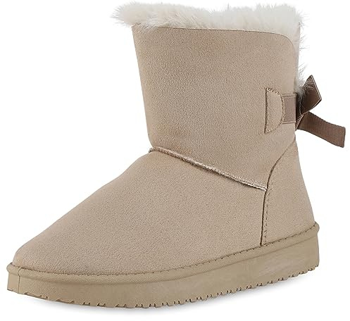 VAN HILL Schlupfstiefel Damen Zierperlen Stiefel Stiefeletten Warm Gefüttert 611515 Creme 41