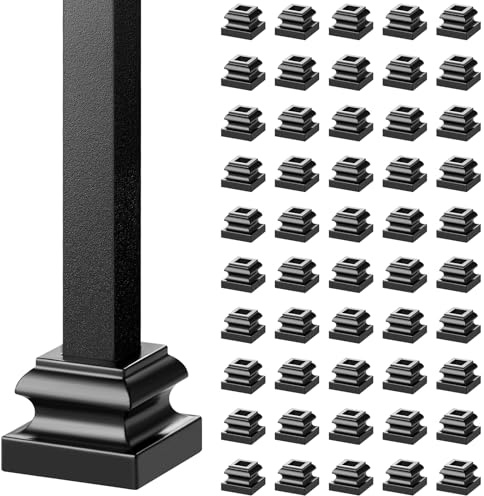 VEVOR Aluminum Alloy Baluster Shoes Stair Flat Shoe with Screw Holes for 1/2 Inch Square Scroll Basket Twist Knuckle Staircase Balusters Metal Spindle Railing, Satin Black (50 Pcs)