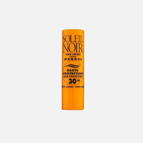 Soleil Noir - Stick Lèvres Goût Mangue - SPF 30, Haute Protection Solaire - Nourrit, Hydrate, Protège - Huile de Macadamia, Beurre de Karité - Fabrication Française - 4g