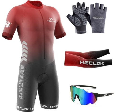 Tuta da Triathlon a Maniche Corte da Uomo, MTB Body Trisuit Cycling Skinsuit with Gel Pad，Ciclismo Body Skinsuit per Nuoto/Corsa/Ciclismo, Abbigliamento Ciclismo imbottita,Monopezzo (TYP-9,XL)