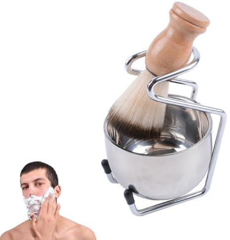 Aiweijia Set di pennelli da barba, set da barba 3 in 1 per uomo, ciotola da barba in acciaio inox e supporto da barba per uomo