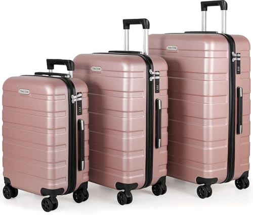 TANTOMI Kofferset 3-teilig, ABS Hartschalenkoffer Set, Reisekoffer Set mit Rollen, Gepäck-Sets (20/24/28 Zoll, Rosa Gold)