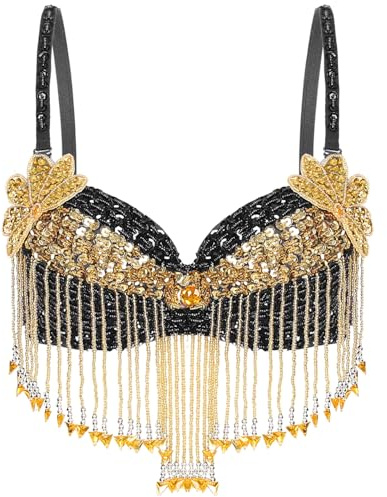 RUNQHUI Femme Haut Danse du Ventre Paillette Crop Top Soutien-Gorge Costume Danse Orientale