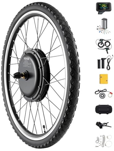 VEVOR 1000 W Elektro-Fahrrad Kit, 48 V 420 U/min φ650mm Vorderrad-E-Bike-Nabenmotorsatz mit verbessertem Geschwindigkeitsregler, Gasgriffsatz, LCD-Display und PAS-System für Rennrad
