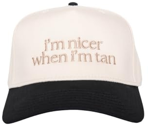 KATYDID I’m Nicer When I’m Tan Vintage Hat - Two-Toned Trucker Hat - Embroidered Vintage Baseball Cap for Women - Snapback (Black/Tan)