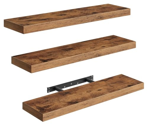 RALGEND Floating Shelves for Wall, 1.5 Thick Wall Shelf Set of 3 with Invisible Brackets, 23.6L x 7.9W Hanging Shelves Farmhouse Home Decor for Bathroom, Living Room, Bedroom, Rustic Brown 6301BJP3BF