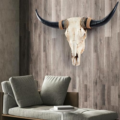 Calavera de vaca de cuerno largo, decoración de pared de taxidermia sintética, calavera de toro grande, escultura de pared de granja