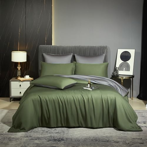 Luowei Biancheria da letto estiva 155 x 200 cm, in bambù, rinfrescante, anti sudorazione, colore verde scuro, morbido comfort, 100% bambù, con chiusura lampo e 2 federe 80 x 80 cm
