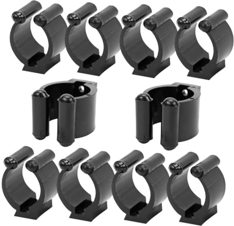 Didiseaon Lot de 10 Pinces Murales en Plastique pour Canne à Pêche et Queue de Billard, Support Compact Noir, Fixation Murale
