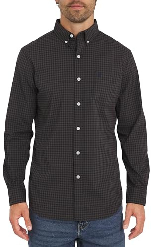Chaps Men's Classic Fit Long Sleeve Button Down Stretch Poplin Casual Shirt, Graphite, Large