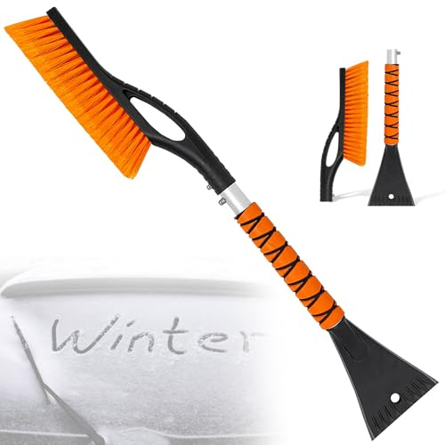 Technoving Snow Brush & Ice Scraper, 27 Inch, Ice Scrapers for Car Windshield, Detachable Snow Removal Tool with Ergonomic Foam Grip for Cars, Trucks, Suvs