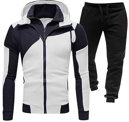 Karate Costume de survêtement pour homme - Sweat camouflage - Pantalon de jogging - Patchwork solide - Tenue de sport chaude pour homme, Blanc., 3XL