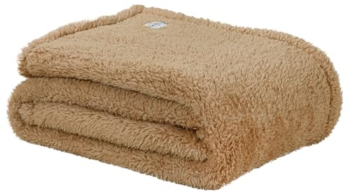 DoubleDry Teddy Kuscheldecke - 130x170 cm - Oeko-Tex Zertifiziert - Weiche Sofadecke - Flauschige Wohndecke - Beige