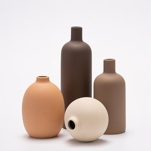 Set di 4 vasi in Ceramica,vasi in Ceramica per la Decorazione Domestica,Vaso Decorativo per Erba di Pampa e Fiori secchi,Decorazione per l'ingresso (Caffè,arancione,beige,marrone)