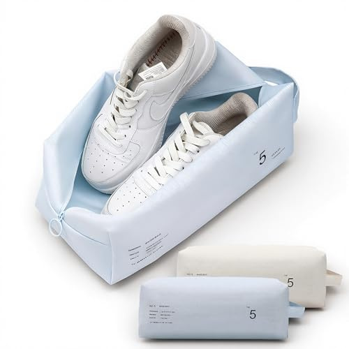 Lammcou Bolsa de Zapatos de Viaje Impermeable, Bolsa Deportiva con Cremallera, para Gimnasio, Maleta, Natación y Uso Diario (White+Blue)