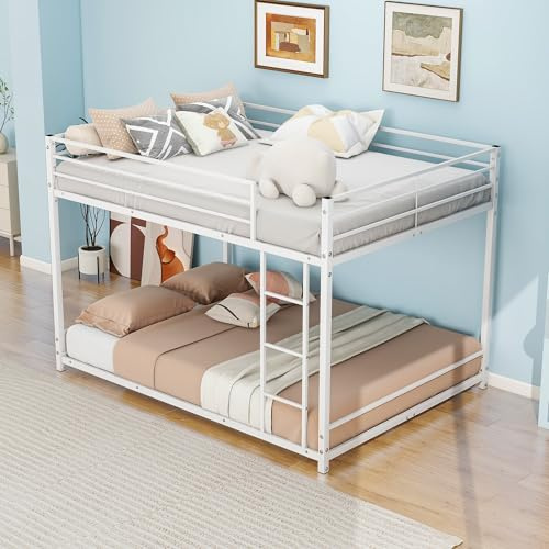 FOUBAM 4FT6 Double Bunk Beds, Full Over Full Bunk Bed, Loft Bed, White