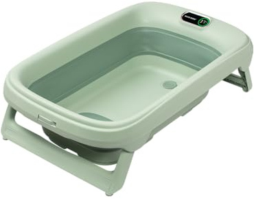 Maxi-COSI Indigo Foldable Baby Bath Tub, 0-4 Years, Spacious Toddler Bath Tub, Integrated HighSense Thermometer, Anti-Slip, Retractable Hanging Hook, Flat Fold, Sage Green