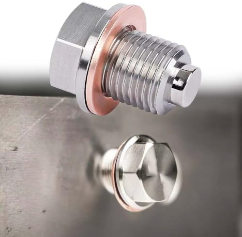 SageFurned Vite di scarico dell'olio per M14 x 15 con magnete, coppa in acciaio inox con nucleo magnetico integrato per la cattura di particelle metalliche, include rondella di schiacciamento in rame