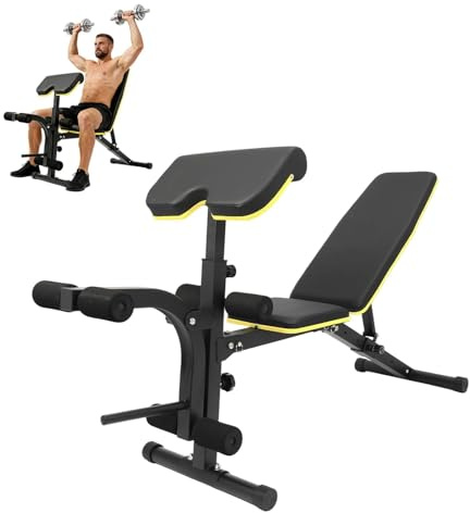 Garvee Banc de musculation réglable 396 kg – Extension et boucle pour jambes – Dossier épais – Entréeînement complet à domicile – Incliné/plat/décliné – Pliable – Bench press – Vert