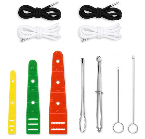 JOVYTH 12 Kit Pasa Cordones + 4 Cuerdas – Herramienta Metal, Plástico, Pasa Cintas, Mercería, Cordón para Sudadera Capucha Accesorio