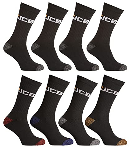 JCB Work Wear Socks - 8 Pair Pack - Size 6-11 UK - 39-46 EU