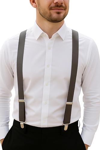 trilece Grey Mens Suspender with 3 Strong Clips Adjustable Braces