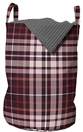 ABAKUHAUS Plaid Wäschesack, Klassische Quadrate Illustration, Wäschekorb mit Griffen Kordelzugverschluss für Waschsalons, 33 cm breit x 49 cm hoch, Dunkle Fuchsia und Rose