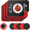 BANNIO Tischsets Abwaschbar, 6er Set Zweifarbig Platzset und Untersetzer, Platzsets abwischbar Tischset leder Platzdeckchen Tischuntersetzer Lederoptik für Hause Küche Restaurant, 41x31cm, Schwarz&Rot