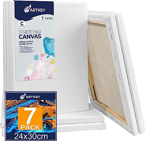 Stretched Canvases for Painting 9x12 Inch 7-Pack, 10 oz Triple Primed Acid-Free 100% Cotton Blank Canvas, Rectangular Canvas for Oil Paint Acrylics Pouring & Wet Art Media