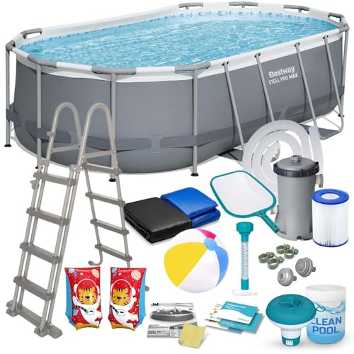 Bestway Power Steel 56088 - Kit piscina ovale con pompa filtrante, 427 x 250 x 100 cm, colore: Grigio
