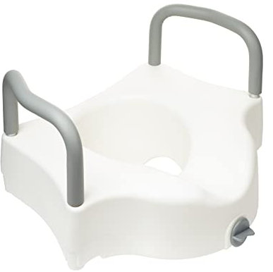 Rialzo Wc Anatomico - Ausilio Bagno - Disabili e Anziani - Sistema di Fissaggio Stabile - Regolabile Anteriormente e Braccioli Fissi - Portata Massima 100 kg - Colore Bianco