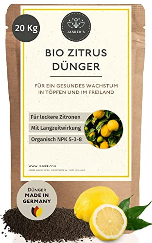 Bio Zitrusdünger 20 Kg - Langzeit Granulat - 100% Bio-Dünger für Zitruspflanzen mit viel Kalium - Organischer Zitruspflanzendünger mit Vinasse für Zitronenbaum - Zitronendünger - Citrus Dünger
