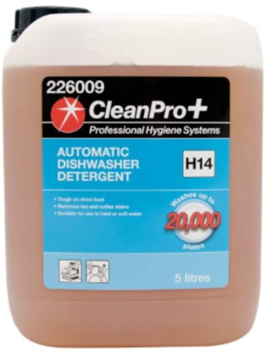 CleanPro+ Automatic Dishwasher Detergent H14 5 Litres – Professional Machine Dishwashing Liquid – Heavy-Duty Grease & Stain Removal – Catering & Commercial Use