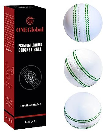 ONEGlobal Hochwertiger Cricket-Match-Ball aus Leder | 100% handgefertigt, 156 g, 4-teilige Konstruktion und hochwertiges gegerbtes Leder | ideal für Liga-Spiele, Turniere, Netzübungen