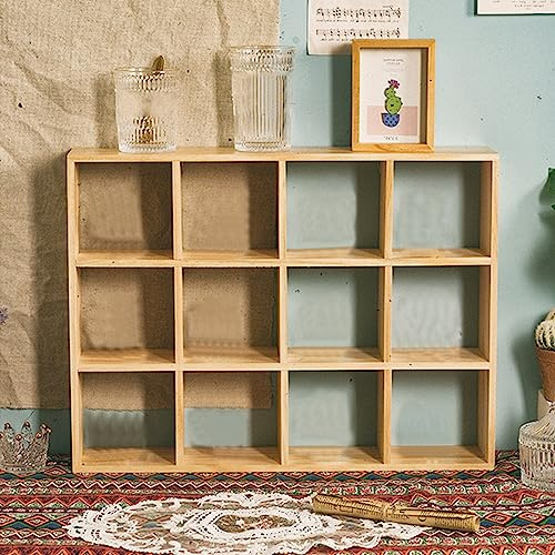 Wood Shadow Box Shelf, 12 Grids Large Space Retro Action Figure Wooden Display Shelf Multipurpose Hand Polished for Study (Without Back Plate)