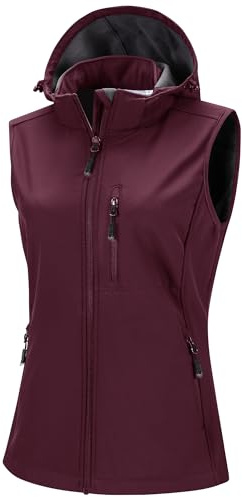 33 000 fot softshell västar för kvinnor med avtagbar huva fleece fodrad ärmlös jacka vattentät vindtät sportväst väst med 5 fickor för ridning löpning vandring