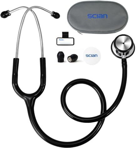SCIAN Stethoscope Dual Head for Nurses, Doctors, Adults, Med Students, Classic Stainless Steel Stethoscope Home Use Medical Supplies with Carrying Bag, Black Tube