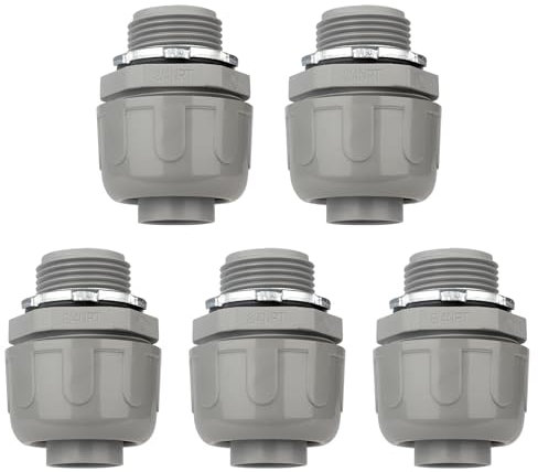 HDHAODA Conduit Connectors, 3/4 Inch Liquid Tight Connector NPT Non-Metallic for PVC Electrical Flexible Conduit Fittings, 180 Degree Straight, UL Listed for Home Outdoor Tubes Tools, Grey (5-Pack)