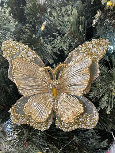 Artistix Christmas Shoppe Butterfly, Dragonfly, Flying Pig, Bird Christmas Holiday or Decorative Ornament Variations Bundled with Artistix Christmas Shoppe Pen (3D Gold Gemstone Butterfly Clip-on)